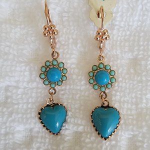 MARIANA TURQUOISE COLOR HEART DANGLE ROSEY GOLD EARRINGS